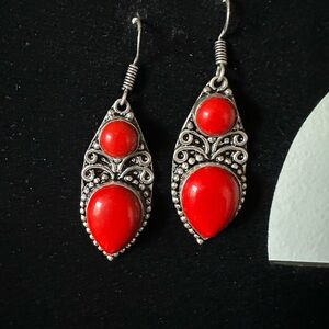 Boho Red Coral Earrings